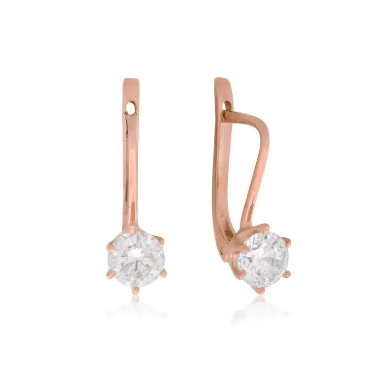 14K Rose Gold Small White CZ Dangle Earrings