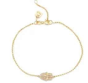 14K YELLOW GOLD DIAMOND HAMSA HAND BRACELET