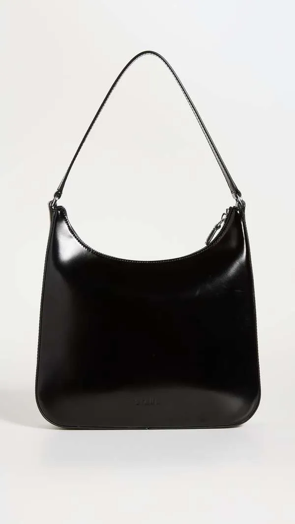 Alec Embossed Logo Shoulder Leather Bag - Black