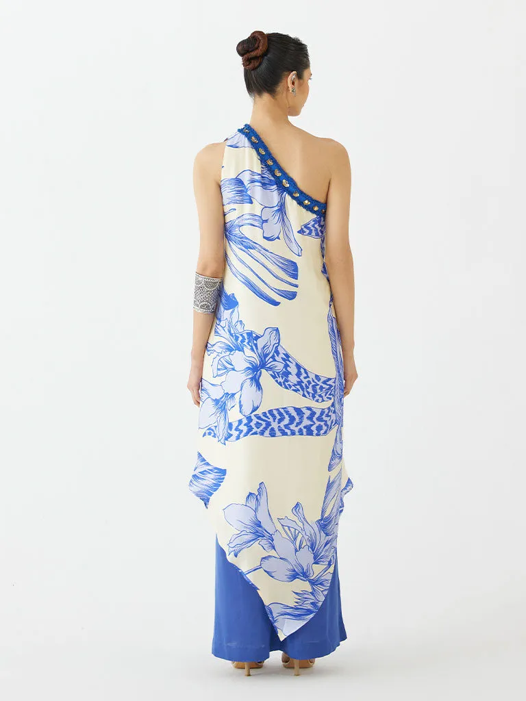 Blue Aphrodite One-Shoulder Tunic Set