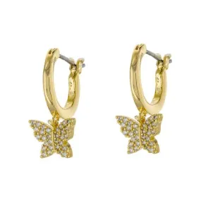 Brass CZ Butterfly Hoop Earrings 14K Gold Plated