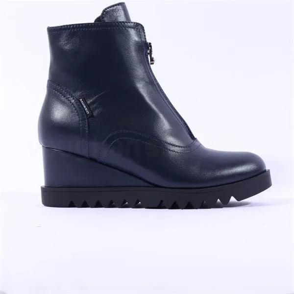 Chiara Front Zip Wedge Boot - Navy Leather