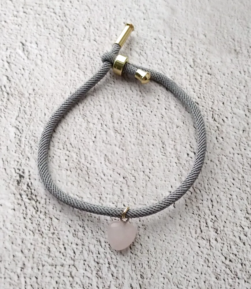 Dani Rose Quartz Heart Corded Slider Bracelet