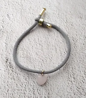 Dani Rose Quartz Heart Corded Slider Bracelet