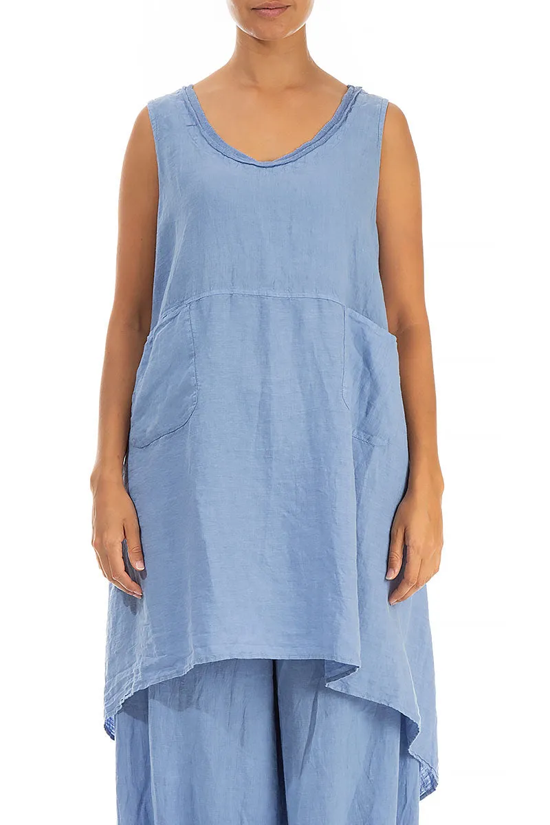 Flared Sleeveless Blue Linen Tunic