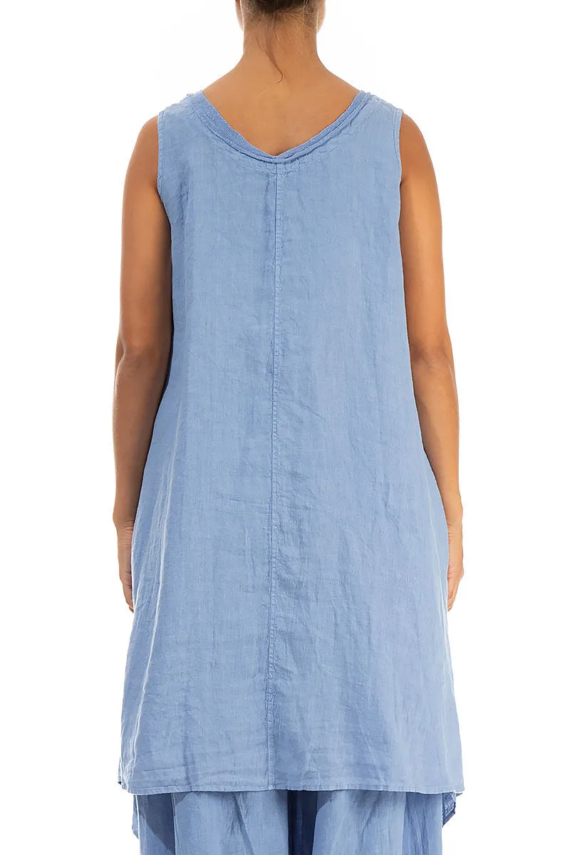 Flared Sleeveless Blue Linen Tunic