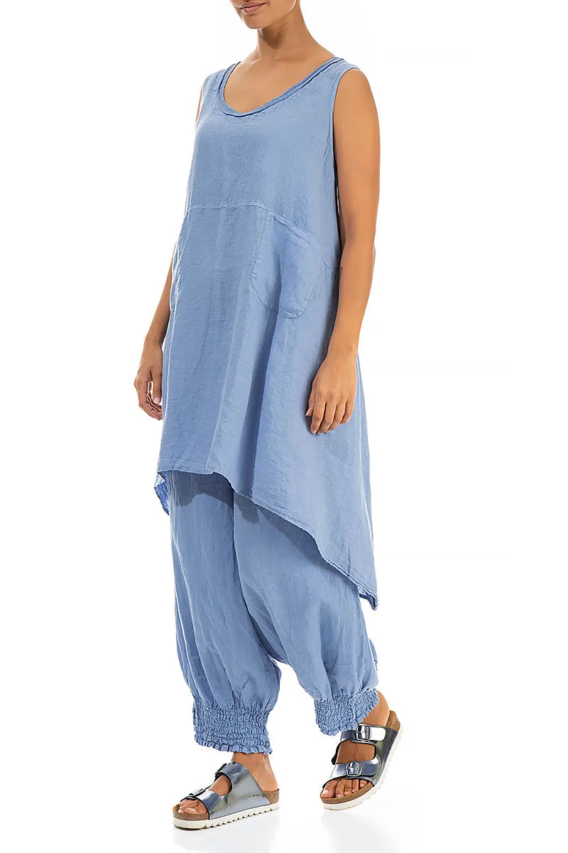 Flared Sleeveless Blue Linen Tunic