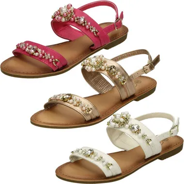 Girls Spot On Pearl Jewel Trim Sandals H0273