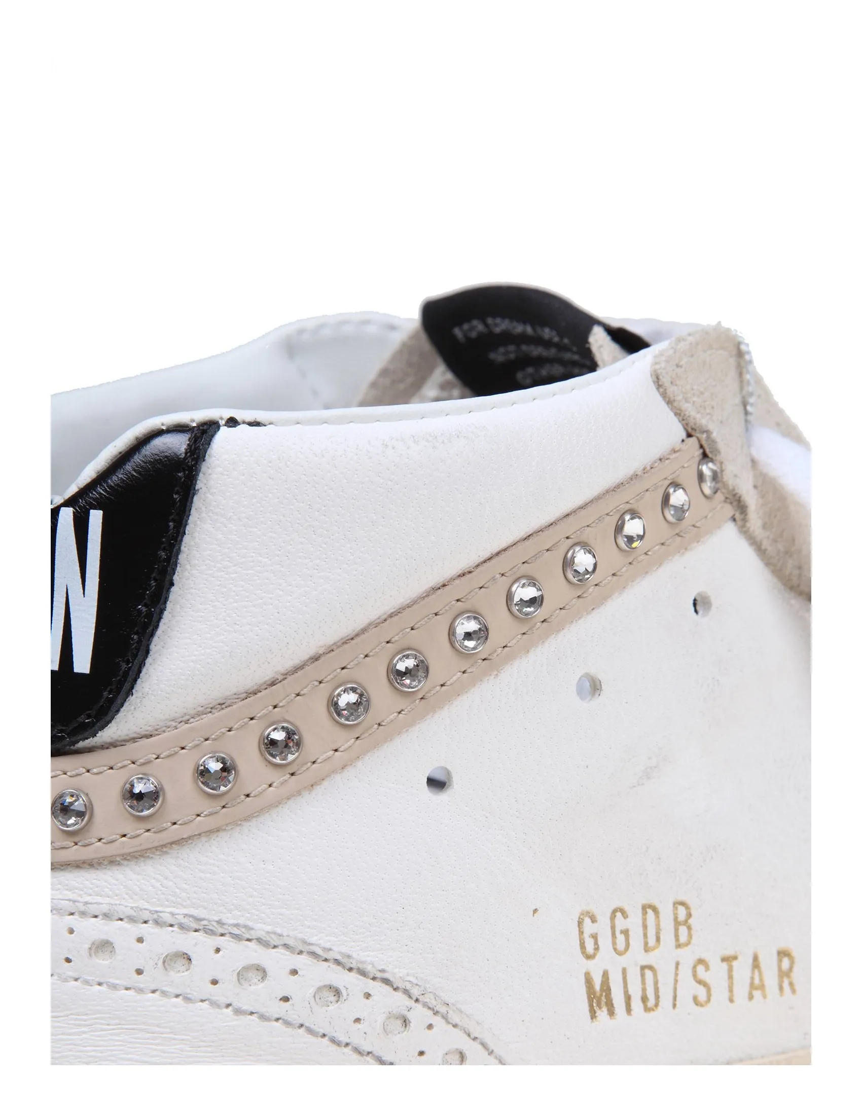 GOLDEN GOOSE MID STAR SNEAKERS IN WHITE LEATHER WITH APPLIED CRYSTALS