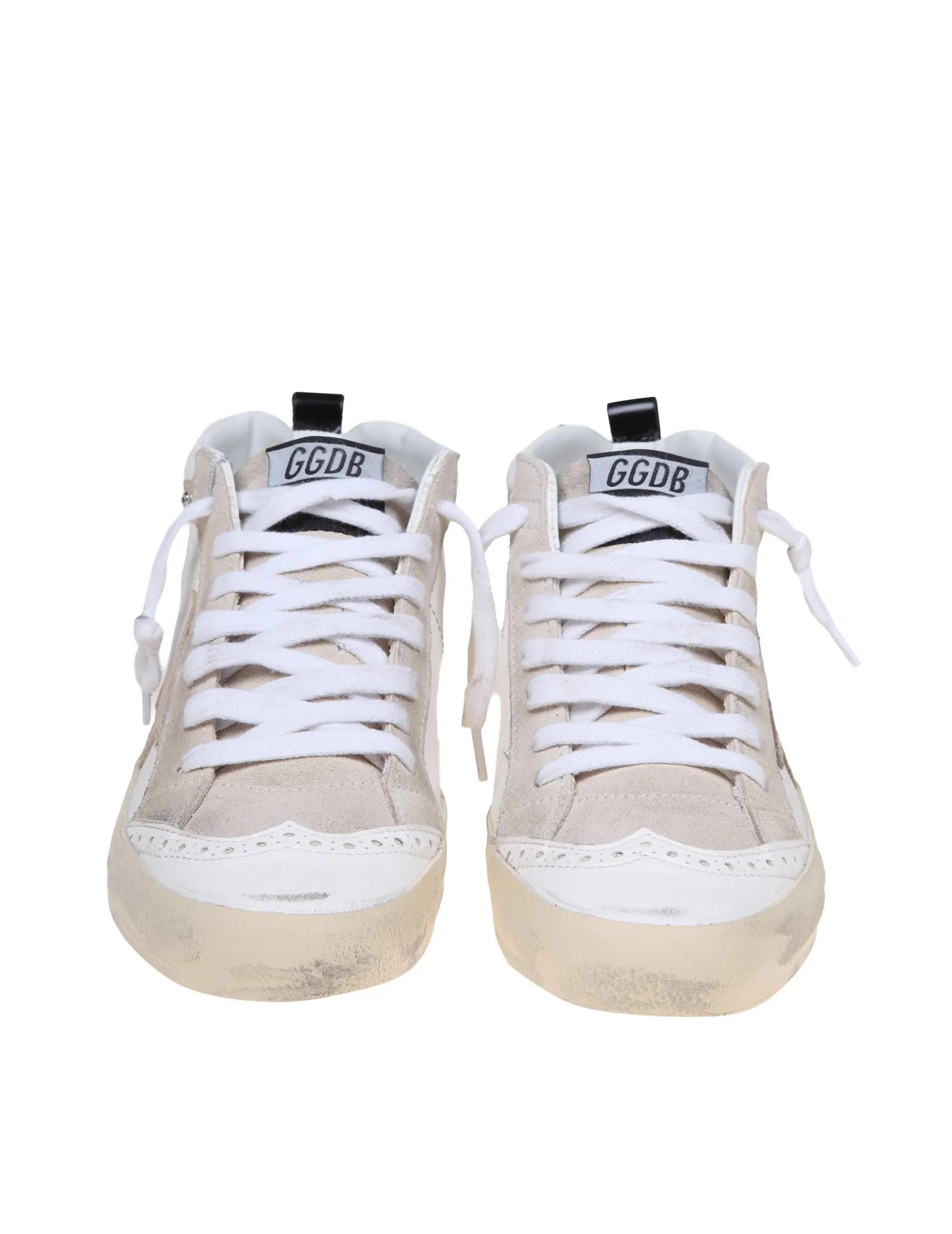 GOLDEN GOOSE MID STAR SNEAKERS IN WHITE LEATHER WITH APPLIED CRYSTALS