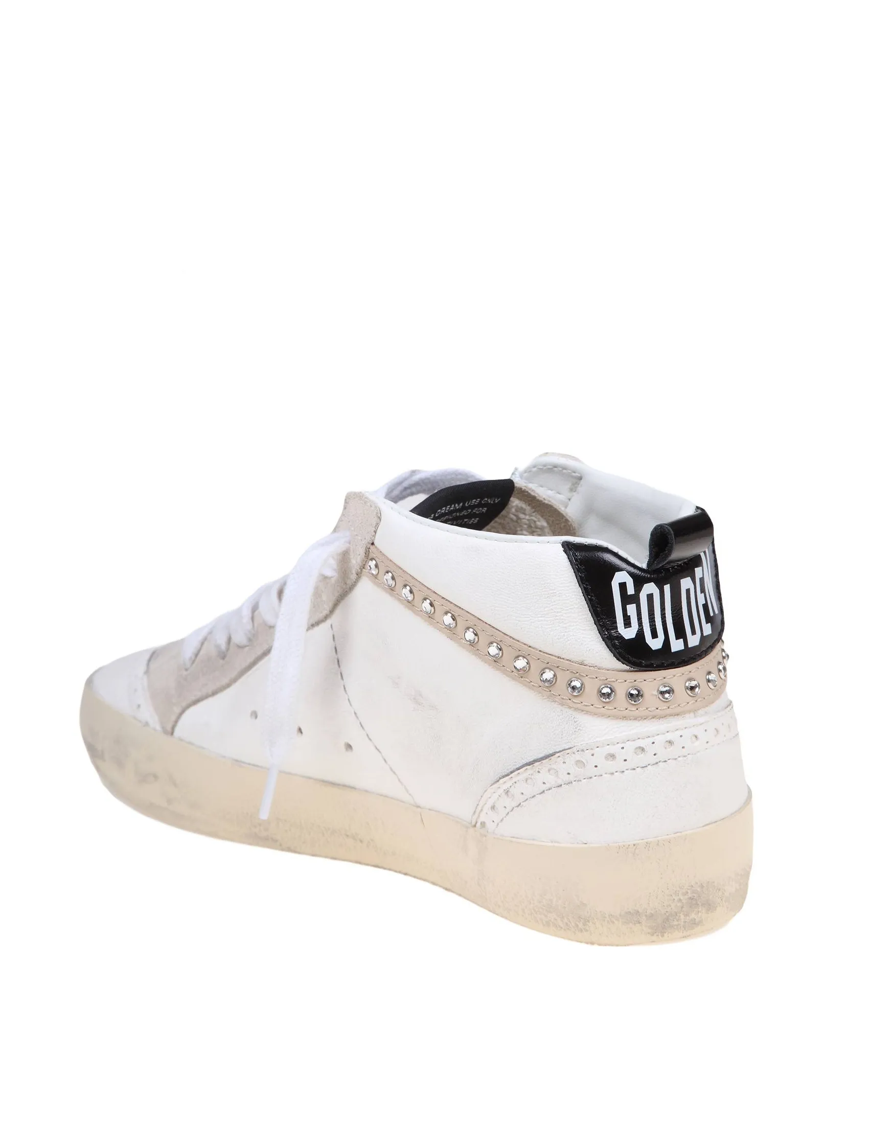 GOLDEN GOOSE MID STAR SNEAKERS IN WHITE LEATHER WITH APPLIED CRYSTALS