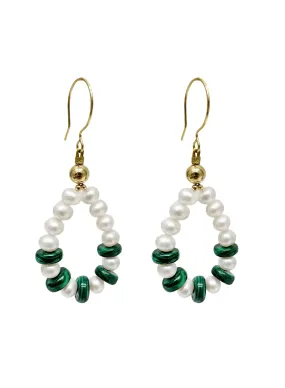 Handcrafted Teardrop Freshwater Pearls With Malachite Earrings LE028