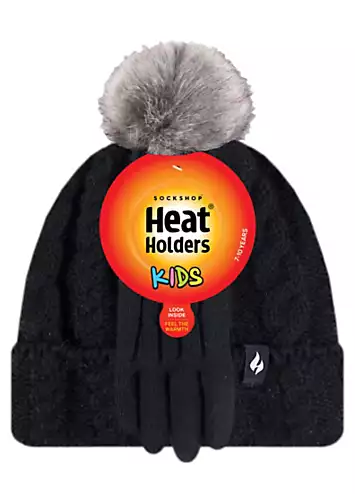 Heat Holders Kids Glacier Peak Cable Hat With Pom Pom & Gloves | Grattan