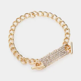 iLLASPARKZ Stone Paved Rectangle Bar Chain Toggle Bracelet