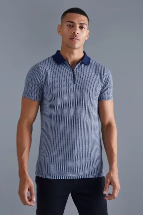 Jacquard Geo Slim Zip Polo