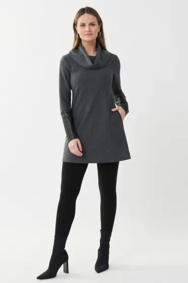 Leatherette Cuff Tunic - Grey - 223109