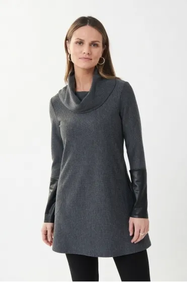 Leatherette Cuff Tunic - Grey - 223109