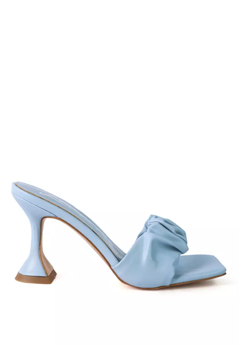 London Rag Powder Blue Spool Heeled Ruched Sandals