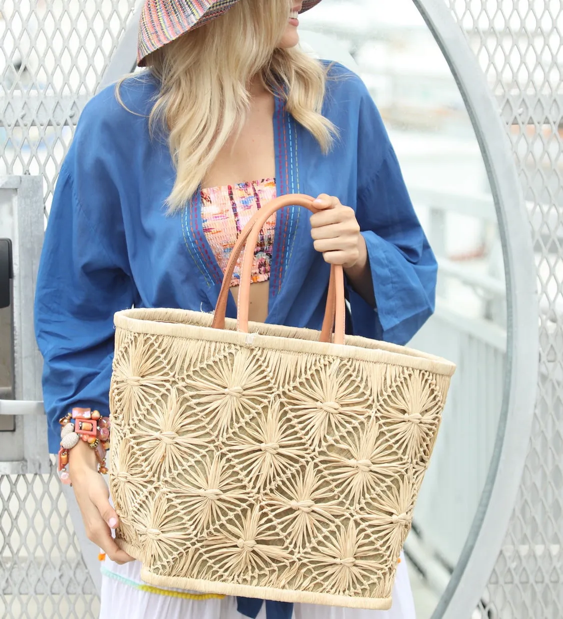 Macrame Diamond Straw Basket Bag