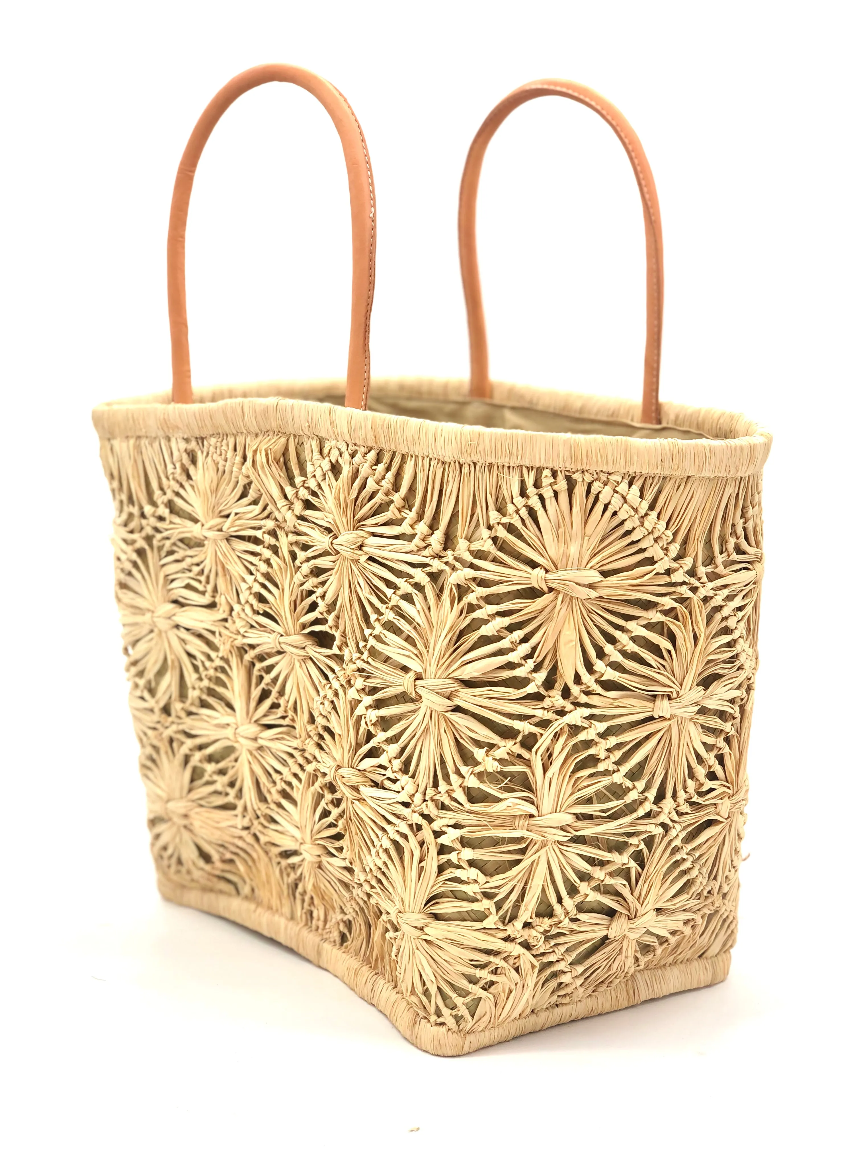 Macrame Diamond Straw Basket Bag