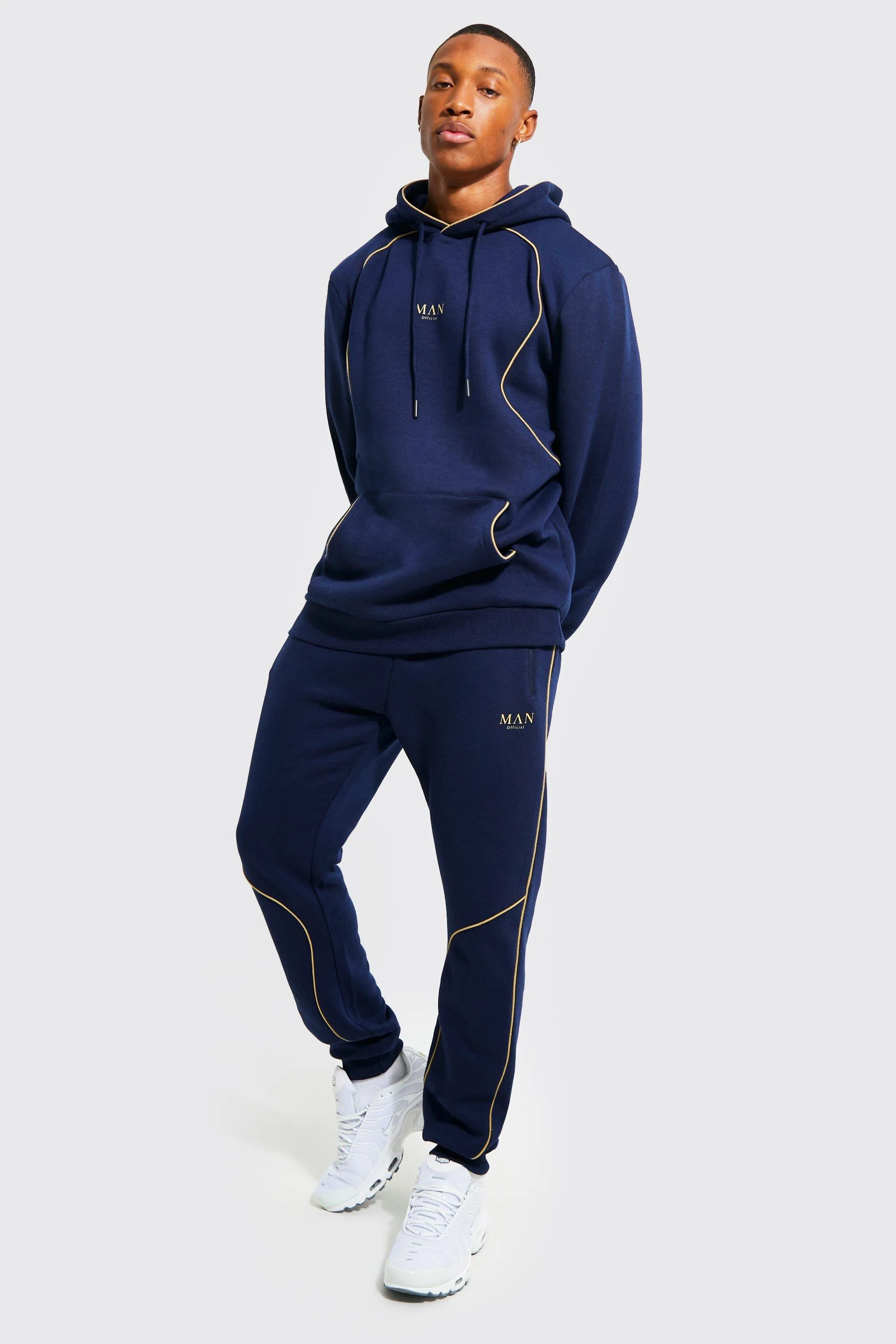 Man Hooded Tracksuit With Piping Detail | boohooMAN UK