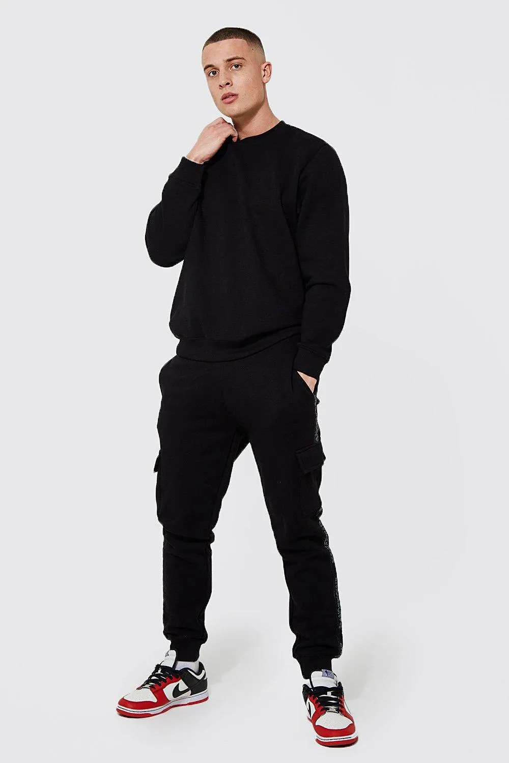 Man Official Tape Cargo Tracksuit | boohooMAN UK