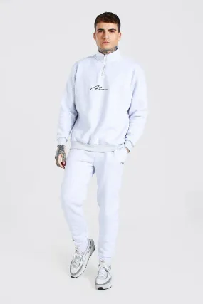 MAN Signature Oversized Half Zip Tracksuit | boohooMAN UK