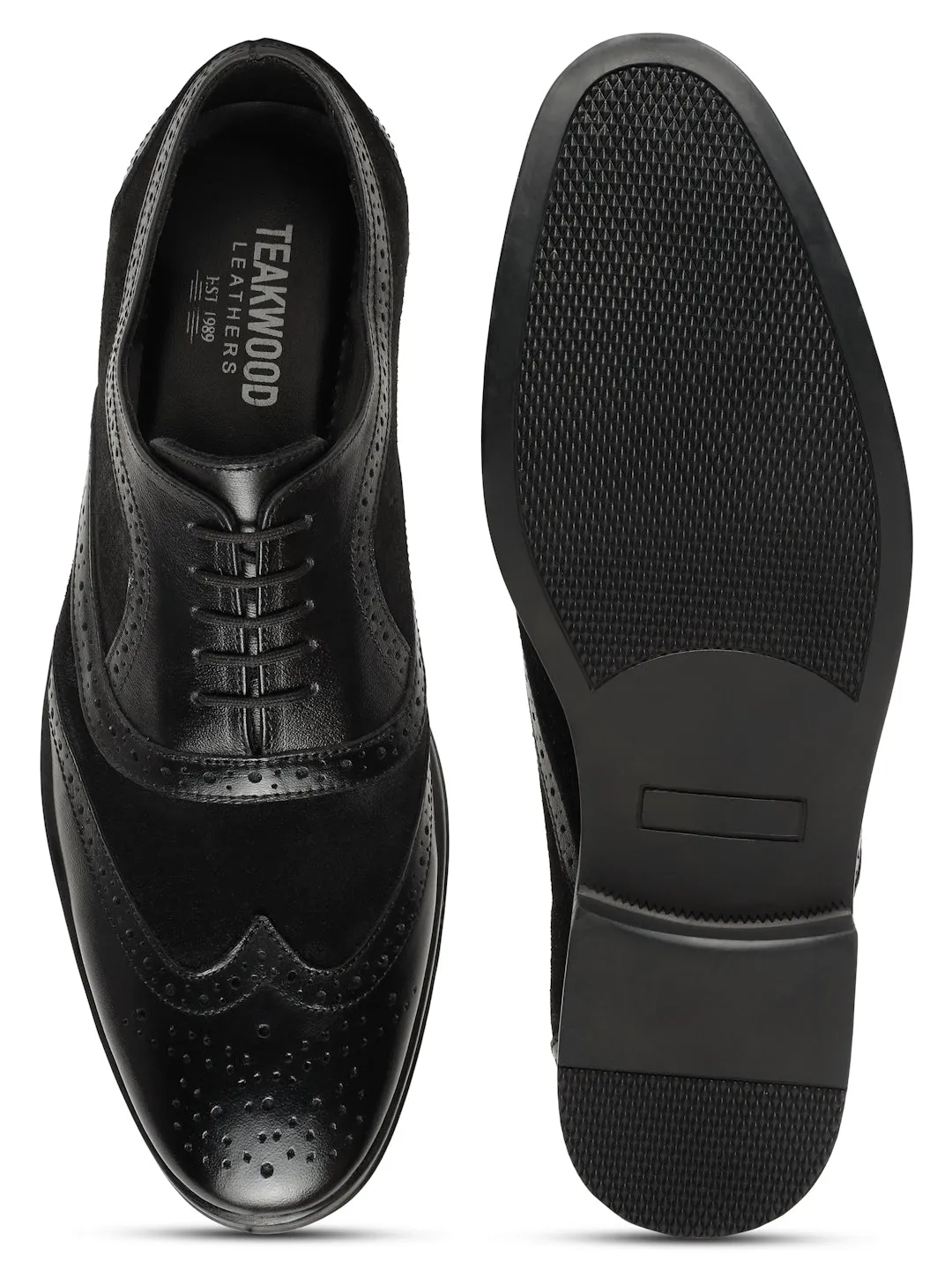 Men's Black & Black Leather Lace-Up Oxford Shoes