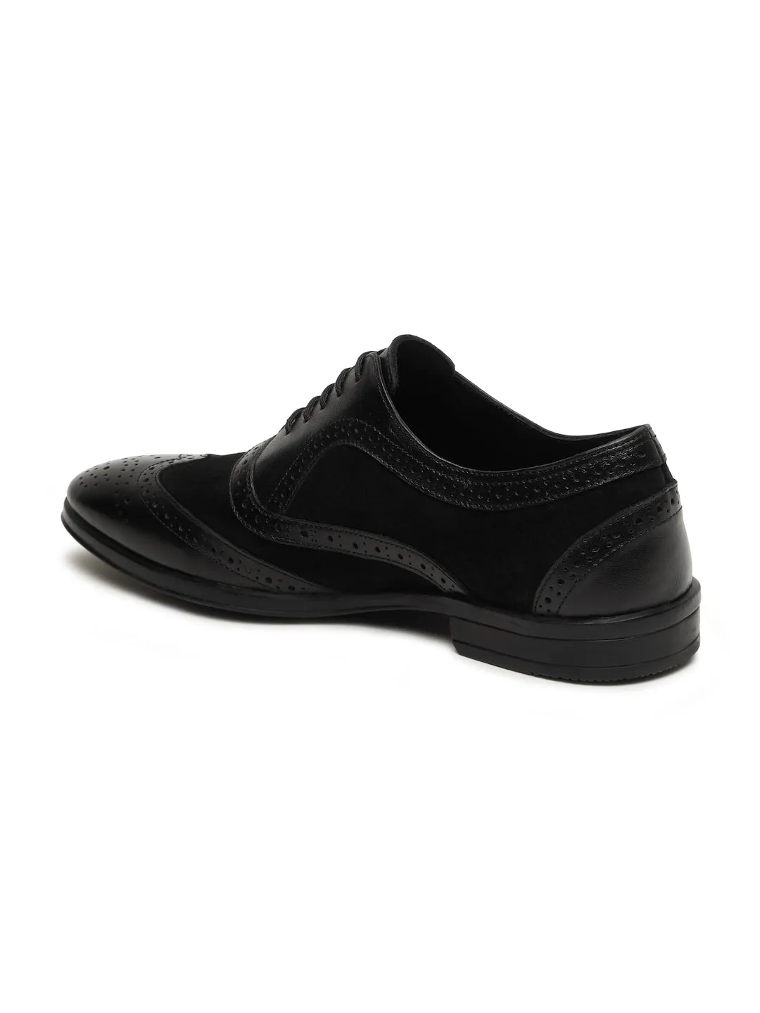 Men's Black & Black Leather Lace-Up Oxford Shoes