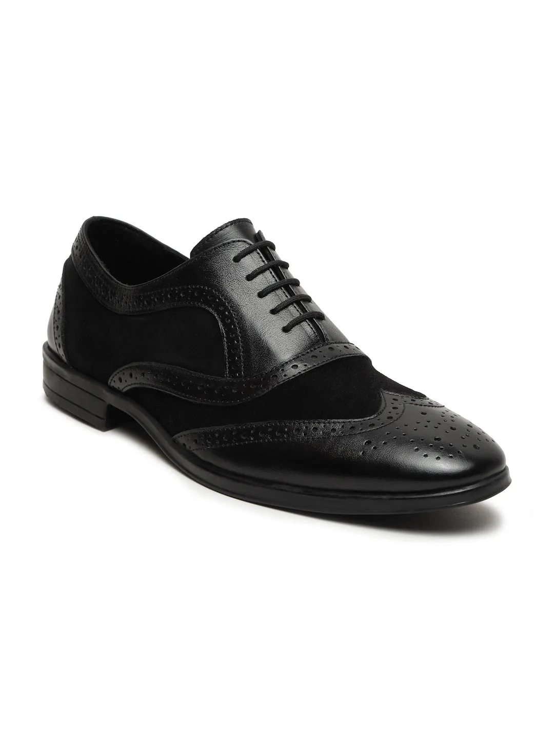 Men's Black & Black Leather Lace-Up Oxford Shoes