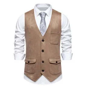 Men's Solid Color Multi-Pocket Suede Retro Vest 36145189X