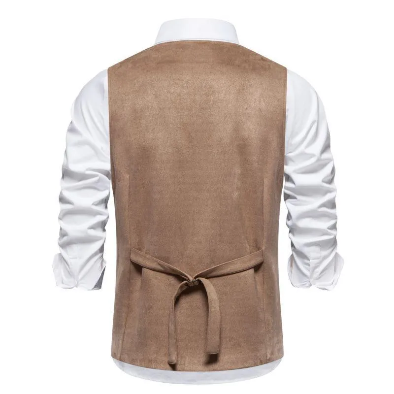 Men's Solid Color Multi-Pocket Suede Retro Vest 36145189X