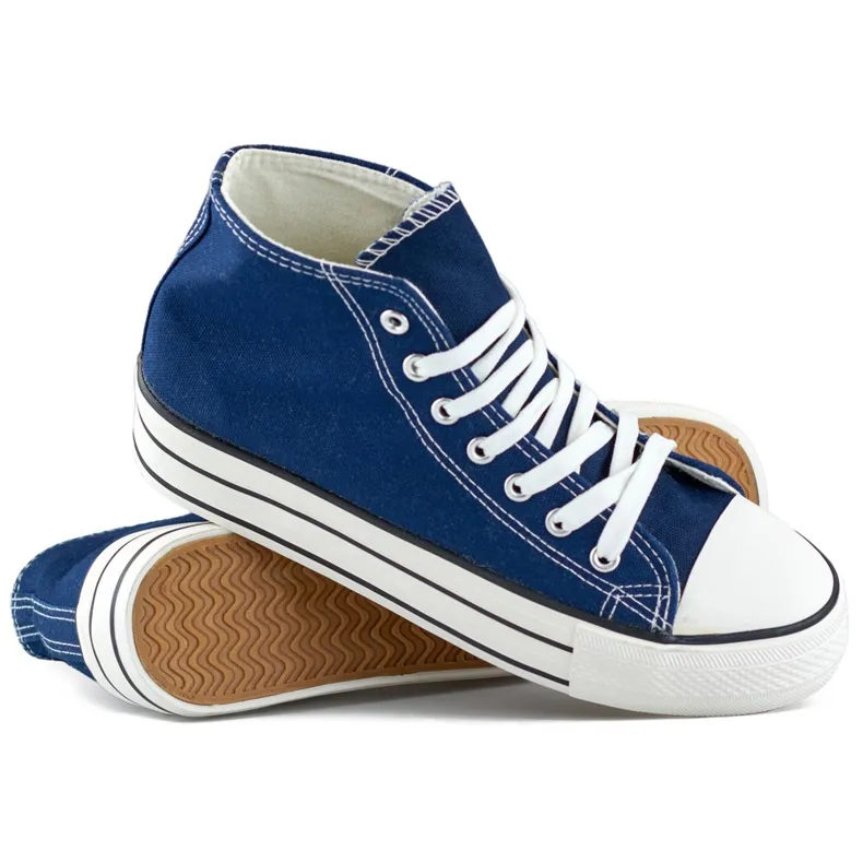 Navy blue high-top sneakers with a thick sole