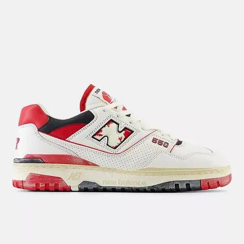 New Balance Unisex 550 - Sea Salt with Team Red and Black