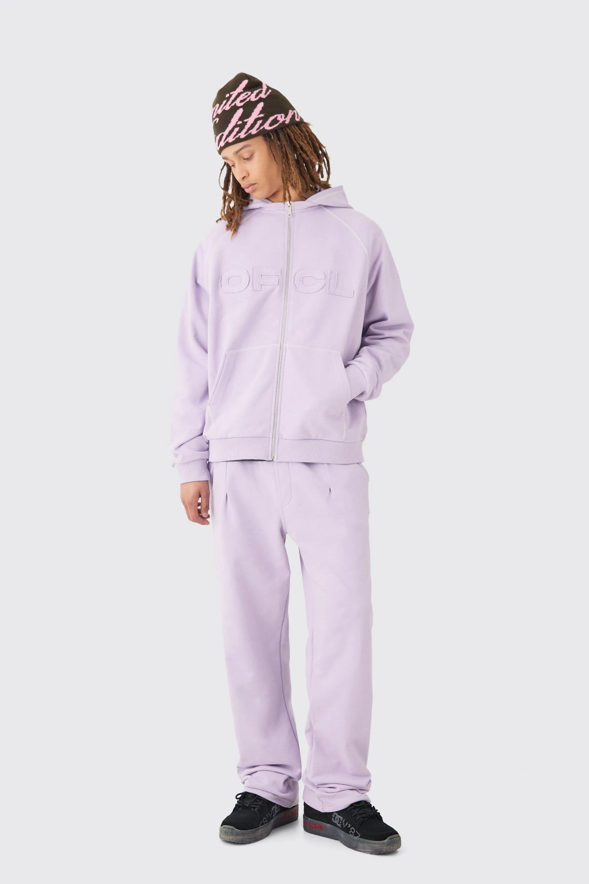 Oversized Heavyweight Applique Contrast Stitch Tracksuit | boohooMAN UK