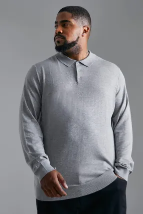 Plus Long Sleeve Knitted Polo