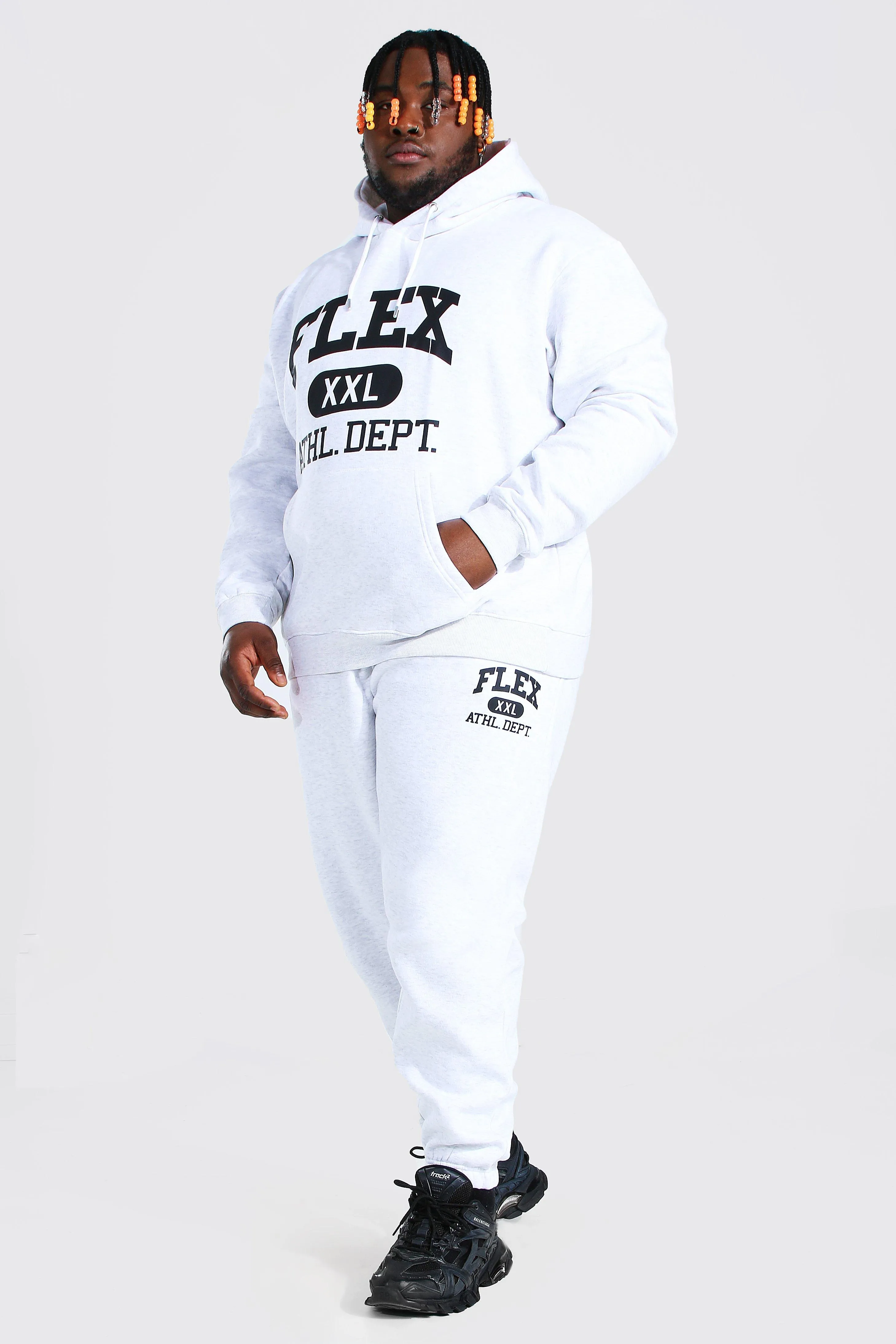 Plus Size Varsity Print Hooded Tracksuit | boohooMAN UK