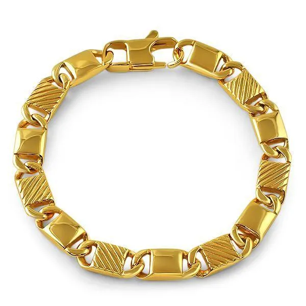 Polished and Textured Designer Link Gold Steel Bracelet