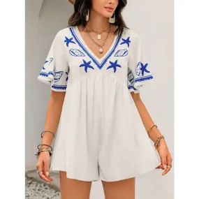 Printed V-Neck Half Sleeve Romper