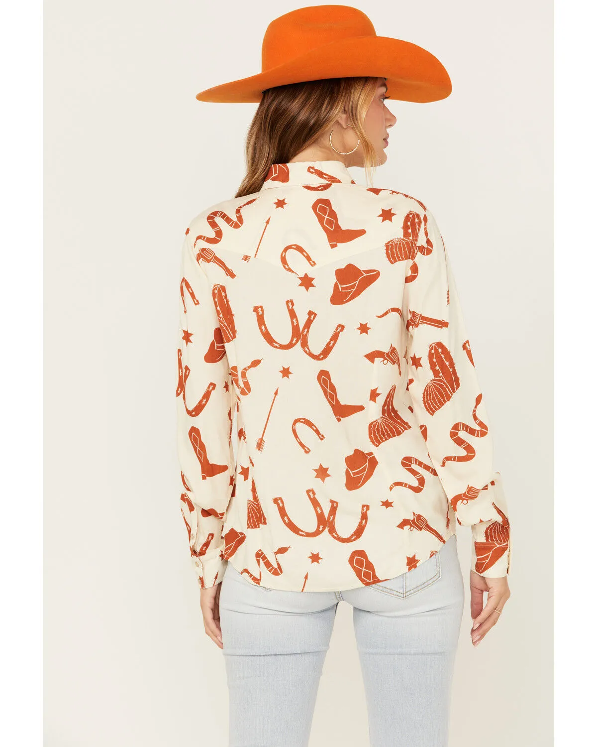 Product Name:  Cotton & Rye Women's Snake and Boot Conversation Print Long Sleeve Pearl Snap Western Shirt