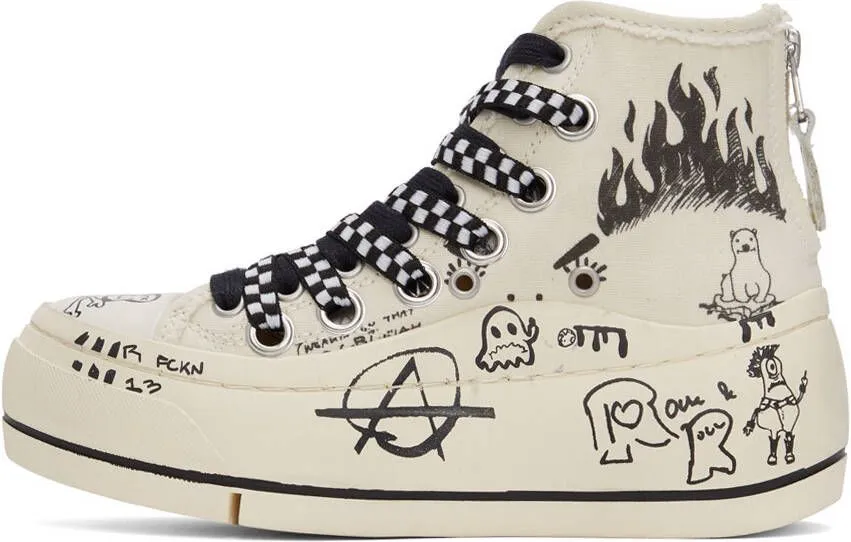 R13 Off-White Graffiti Double Grommet Kurt Sneakers