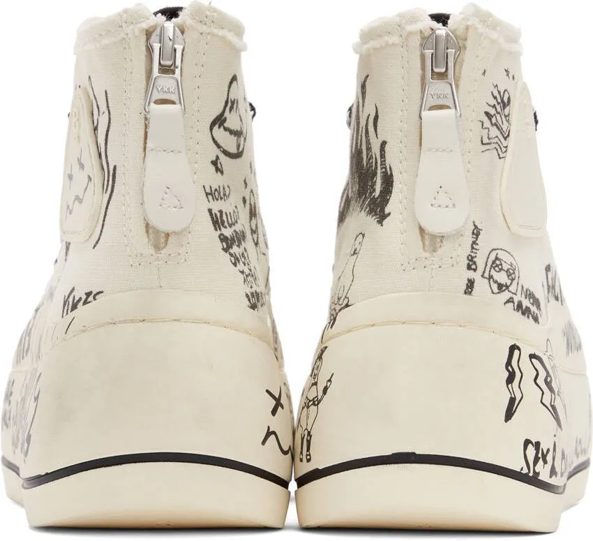 R13 Off-White Graffiti Double Grommet Kurt Sneakers