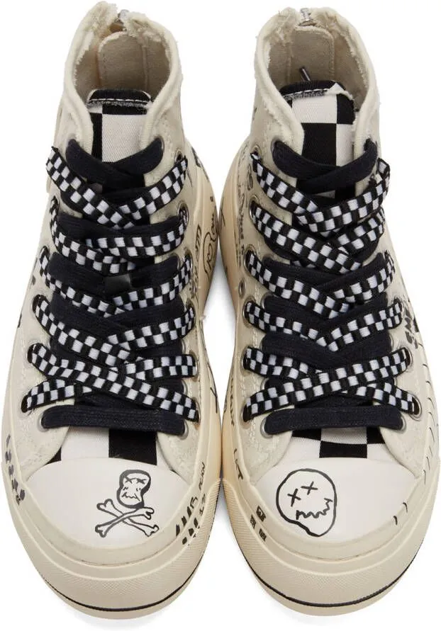 R13 Off-White Graffiti Double Grommet Kurt Sneakers