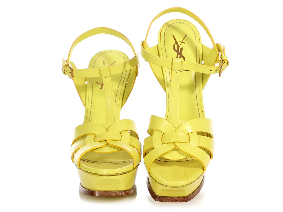 Saint Laurent Lime Green Tribute Platform Sandals 140