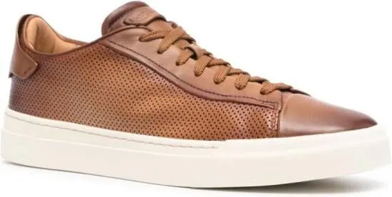 Santoni perforated-design leather sneakers Brown