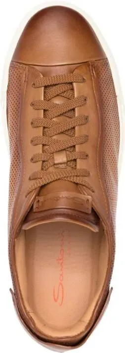 Santoni perforated-design leather sneakers Brown