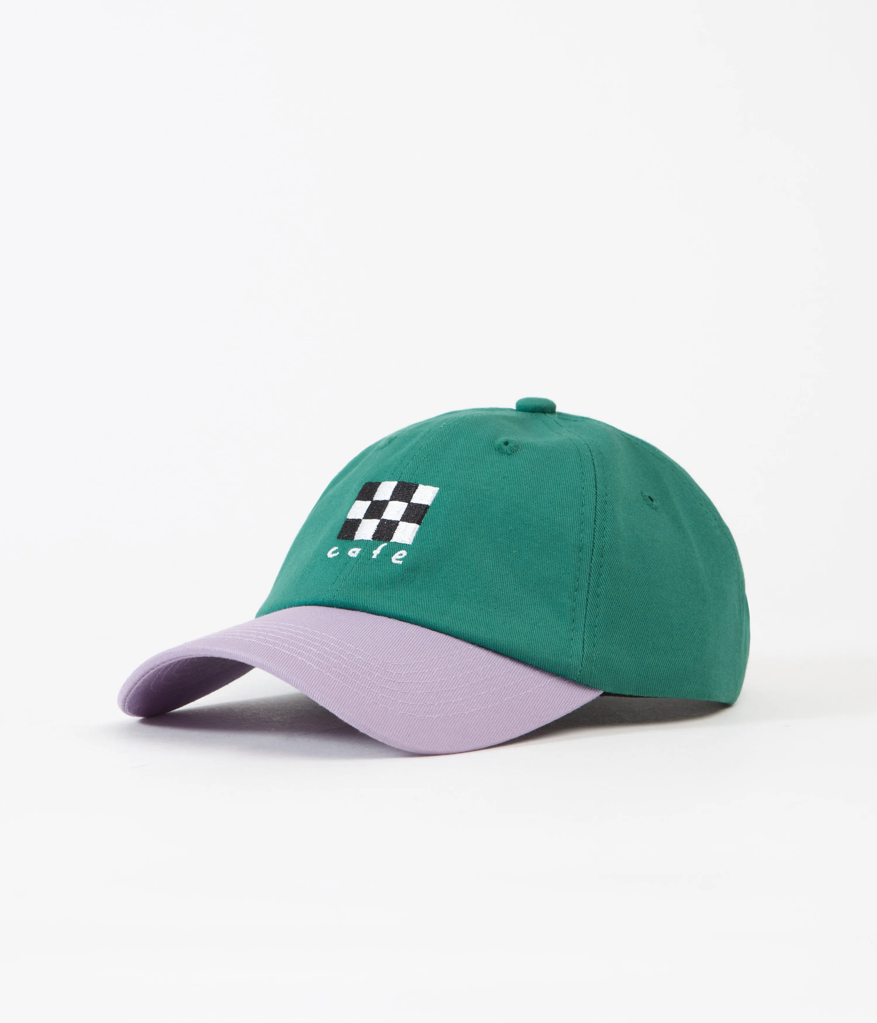 Skateboard Cafe Checkerboard Embroidered Cap - Dark Teal / Lavender