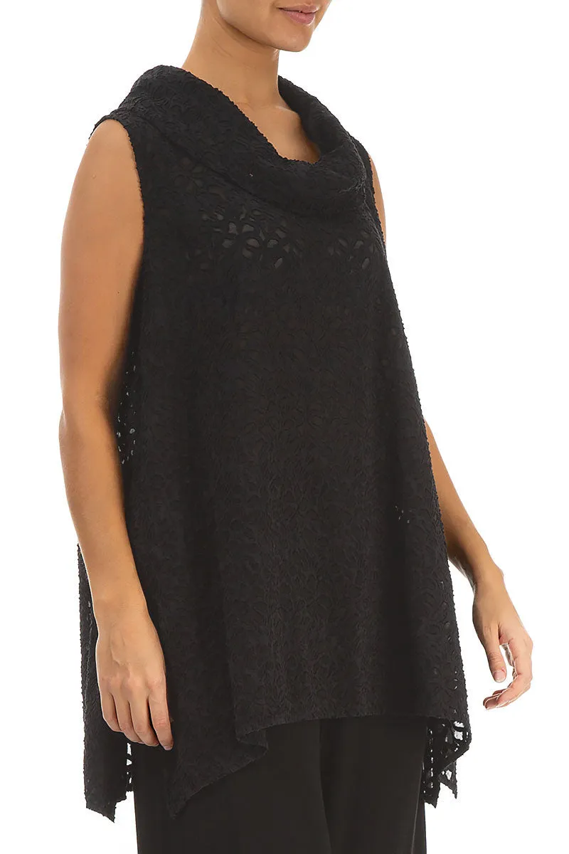 Sleeveless Floral Black Silk Tunic