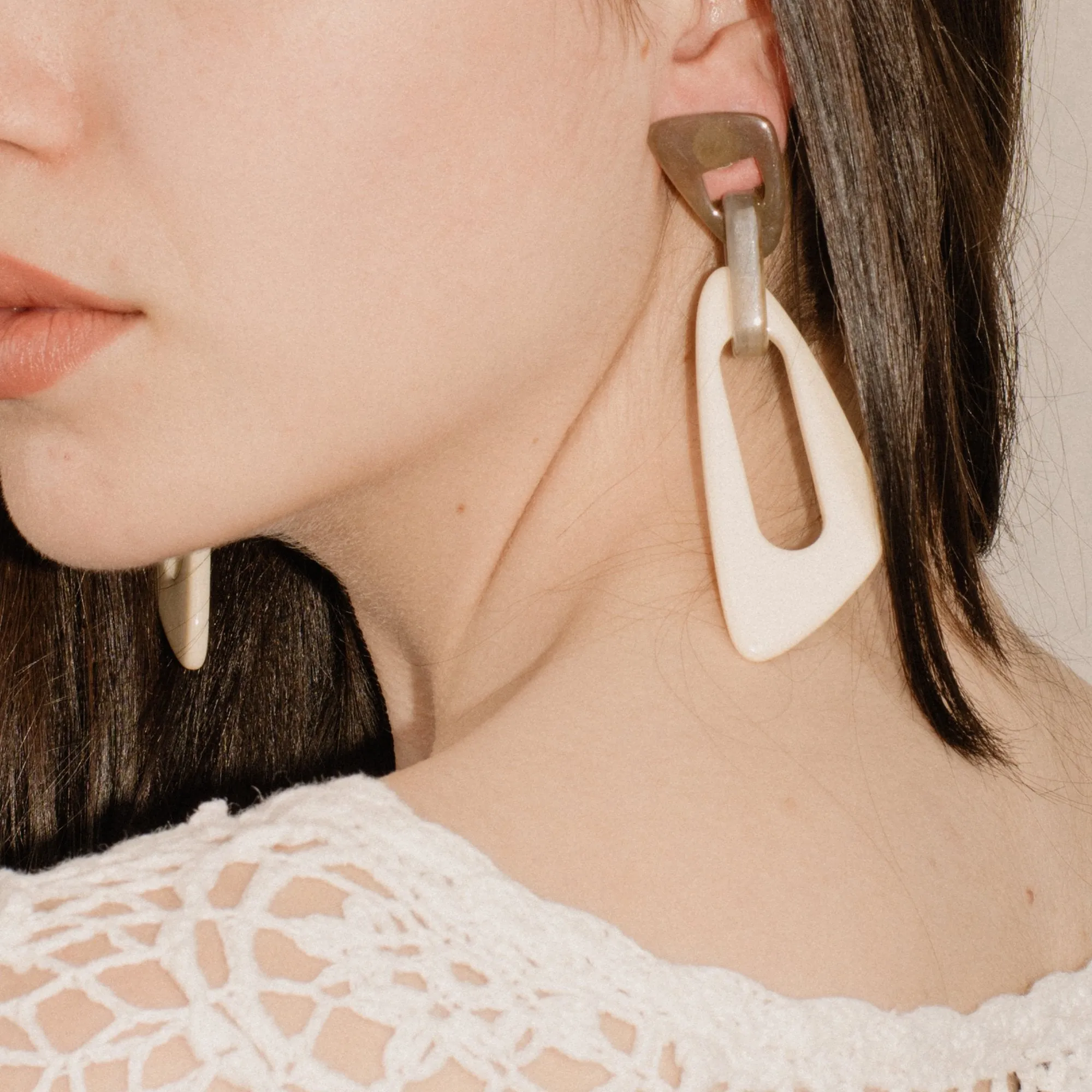 Smoke + Creme Geometric Resin Statement Earrings