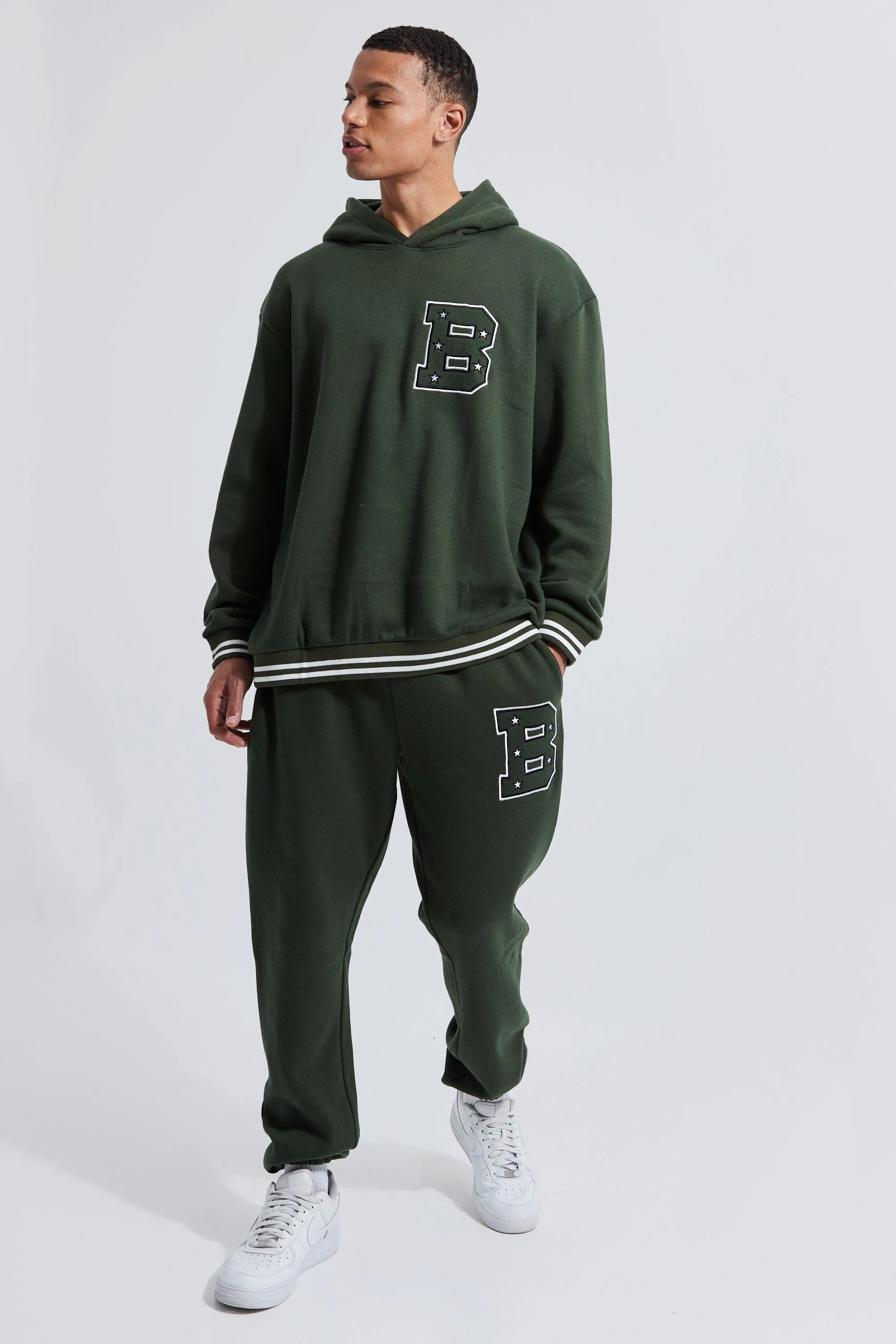 Tall Sports Rib Varsity Hooded Tracksuit | boohooMAN UK